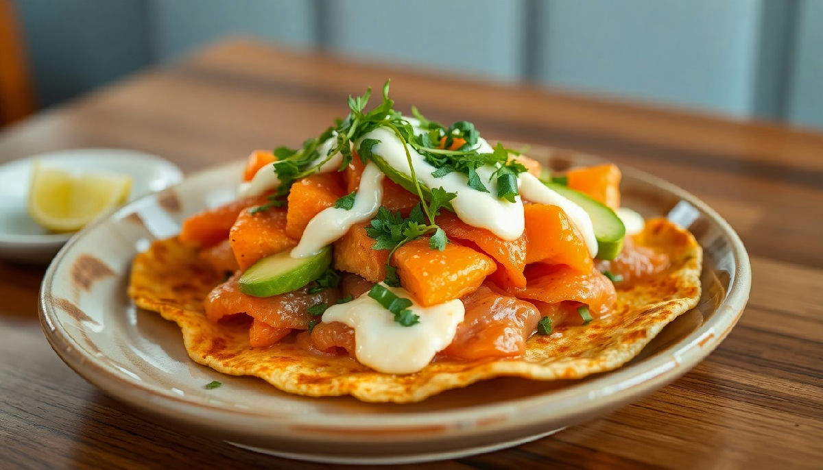 Salmon Tlayuda con Queso Oaxaca